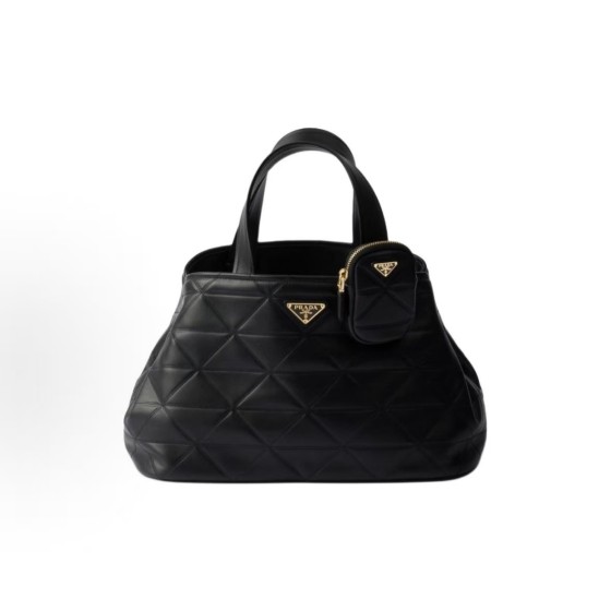 PRADA enamel metal triangular logo detachable and adjustable shoulder strap single-shoulder crossbody handbag, medium size for women, black